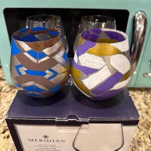 New Set of 4 Meridian Art Geometric Crystal Wine Glasse
